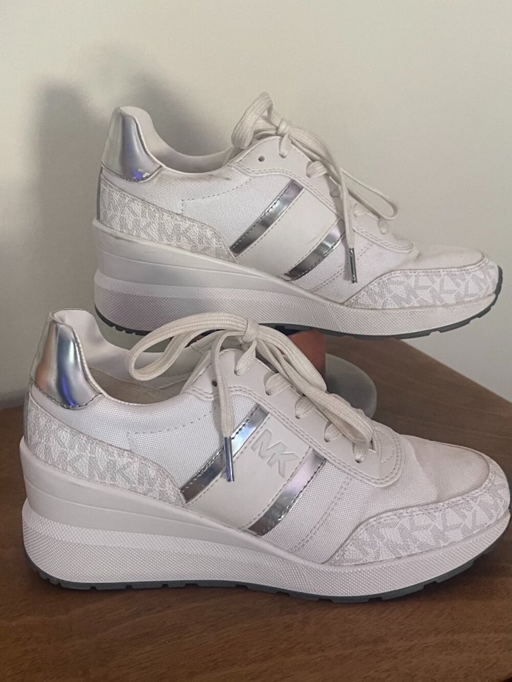 Michael Kors White Sneakers with Iridescent Silver Details